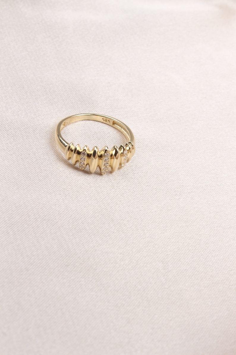 14K Vintage Patterned 14K Solid Gold Ring,Real 14K Gold Ring, Minimal Jewelry, Wedding Band, Gift for Her, Christmas Gift, 14k Dainty Ring image 2
