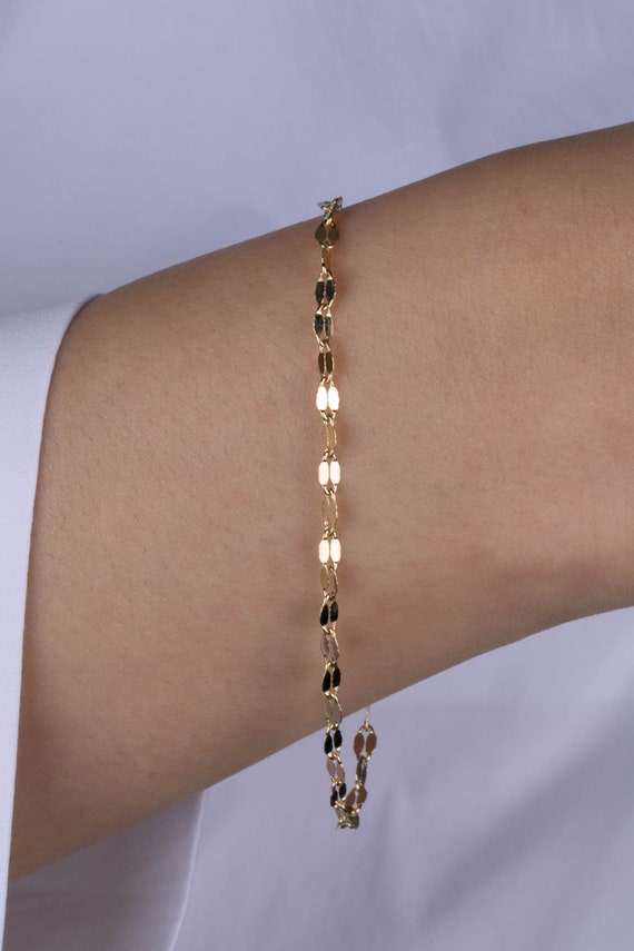 14k Solid Gold Sequin Faceted Chain Bracelet dainty Bracelet - Etsy