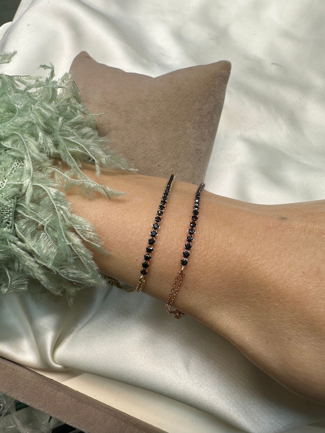 14k Gold Tennis Bracelet , Solid Gold Delicate Tennis Bracelet, White