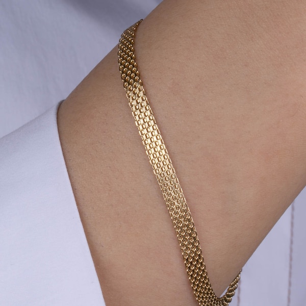 14K Gold Bismarck Chain Bracelet 14k Gold Curb Wrist Chain Gold Herringbone Stack Link Chain Bracelet Braided Bismarck Chain ,Christmas Gift