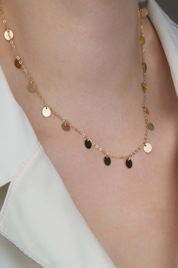 14K Gold Dangle Disc Necklace 14K Gold Dangle Disc Necklace