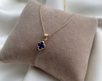 14k Gold Clover Necklace, 4 Leaf Clover Pendant, Tiny Solid Gold Four Leaf Clover Necklace, Christmas Gift, Gift for Her Good Luck Pendant