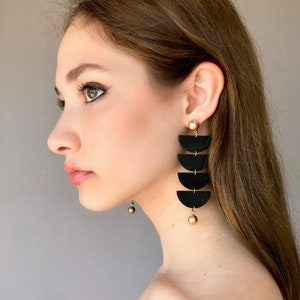 Black and gold geometric earrings, statement modern earrings, black wooden earrings