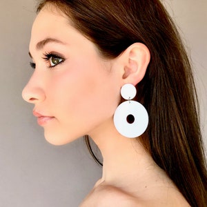 White geometric earrings, large earrings, modern earrings, statement acrylic earrings, contemporary earrings, minimalist earrings, gifts