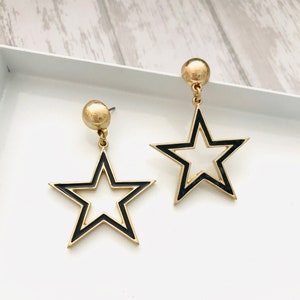 Black star earrings, gold star earrings, celestial earrings, statement star earrings, gift for her, geometric earrings, black earrings, gift