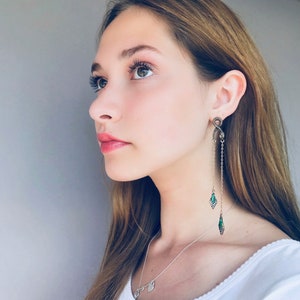 Snake earrings, statement chain earrings, green malachite earrings, unique celestial earrings, dangle earrings, gift for her LIMITED EDITION