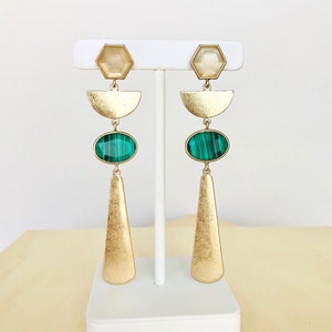 Gold statement earrings, large dangle earrings, geometric earrings, brass drop earrings, design earrings, unique earrings, gift for her