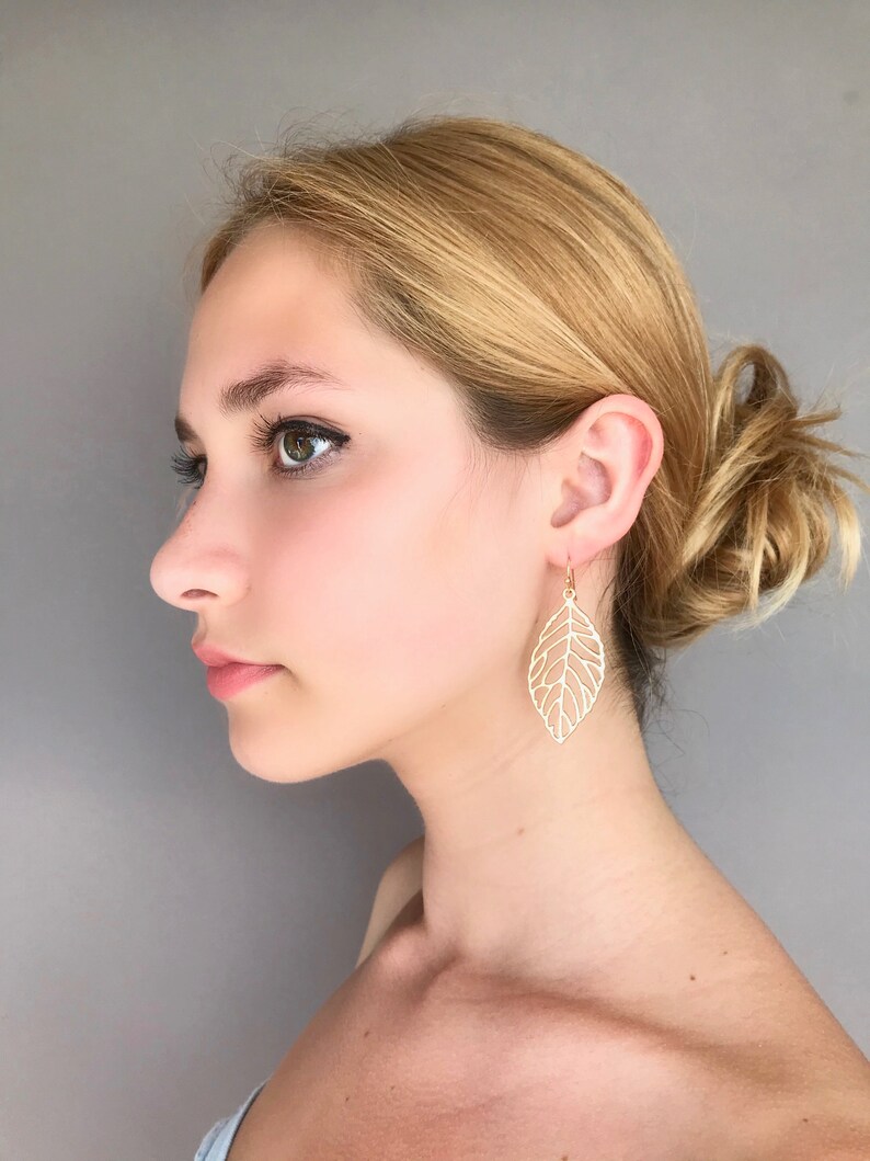 Statement Earrings Gold Leaf Earrings Boho Metal Earrings laser Cut Golden Earrings Feather Earrings