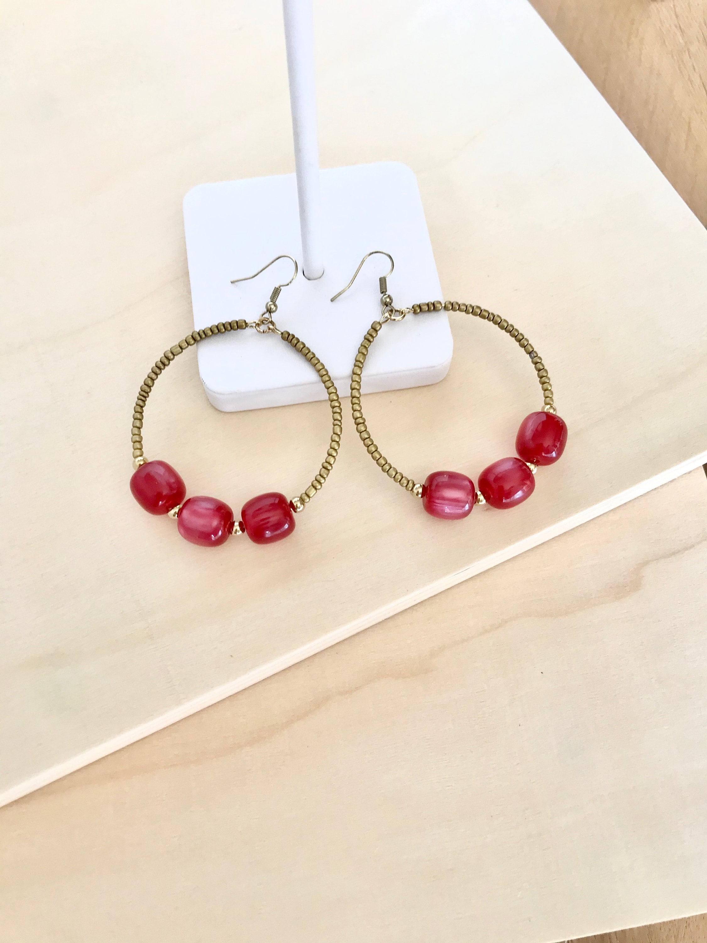 Large Red Hoops Red and Gold Hoop Earrings Red Beads Hoops Etsy UK