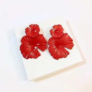 Red flower earrings, statement red earrings, large flower earrings, red boho earrings, bridal earrings, summer earrings, gift for her