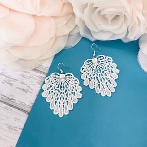 Off-white lace earrings, statement lace earrings, French lace earrings, textile earrings, gifts for women, cotton earrings