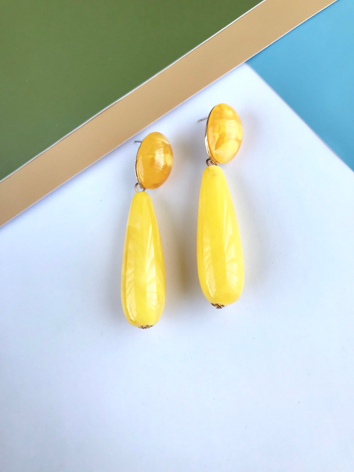 Large Yellow Statement Earrings large Yellow Acrylic Etsy