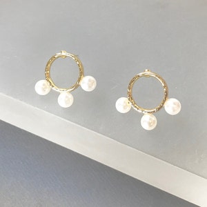 Small pearl earrings, gold ring pearl earrings, bridal  pearl earrings, unique earrings, pearl drop earrings, bridesmaids  earrings