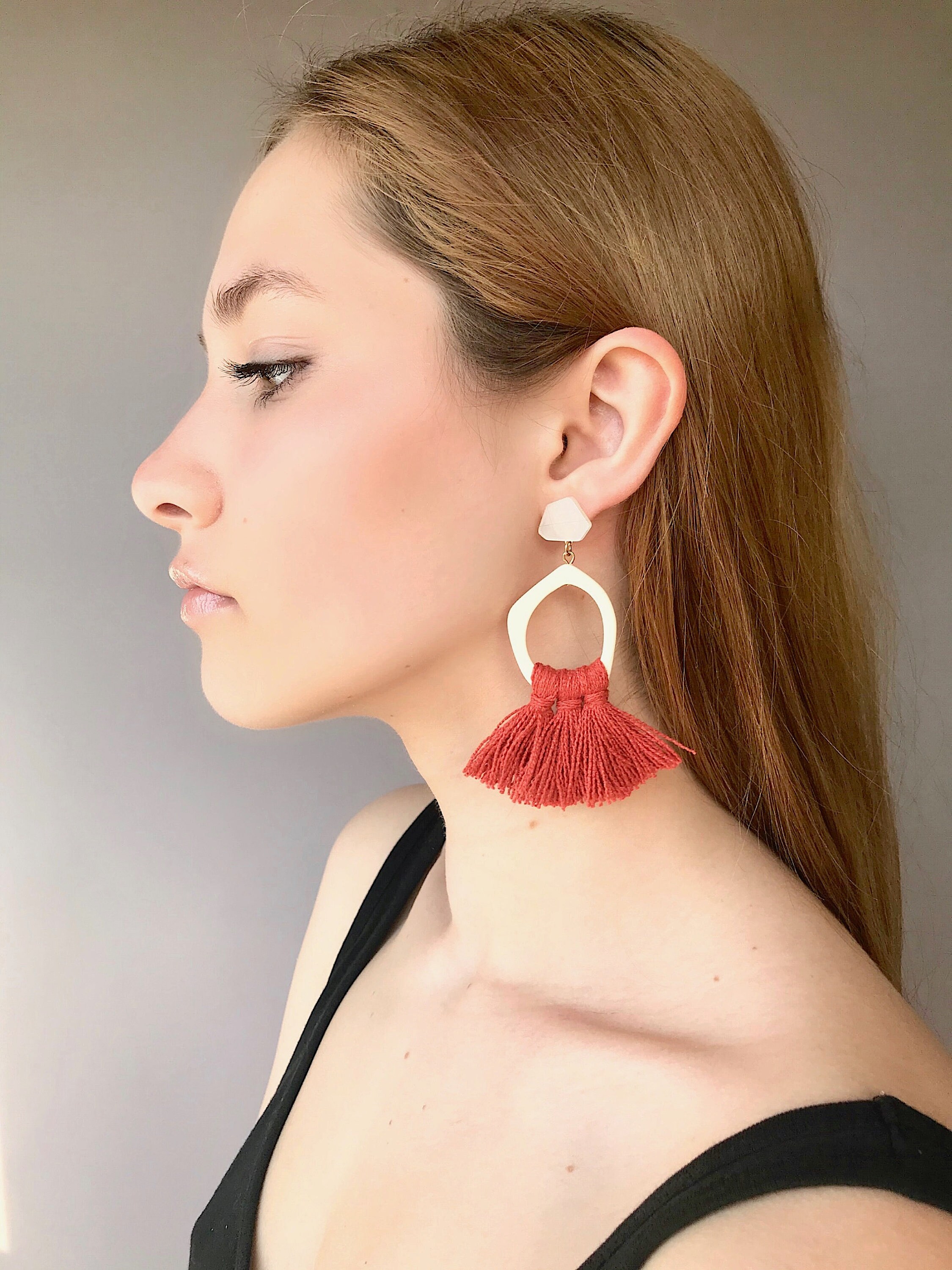 Burnt orange tassel earrings deals