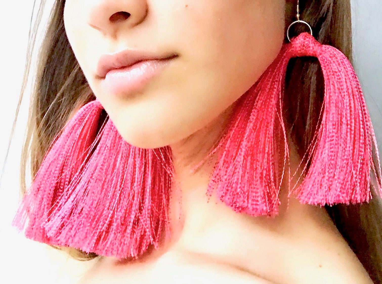 Large Pink Tassel Earrings XL Pink Tassel Earrings Pink Etsy