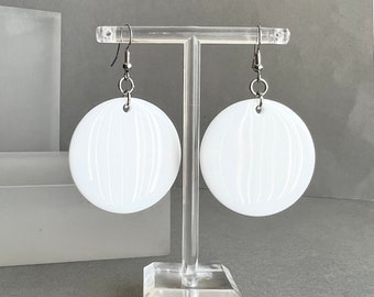 White statement earrings, white geometric earrings, large disk earrings minimalist earrings, modern acrylic earrings, gift for her