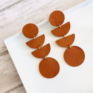 Brown leather earrings, bric brown contemporary leather earrings, statement drop earrings, minimalistic earrings