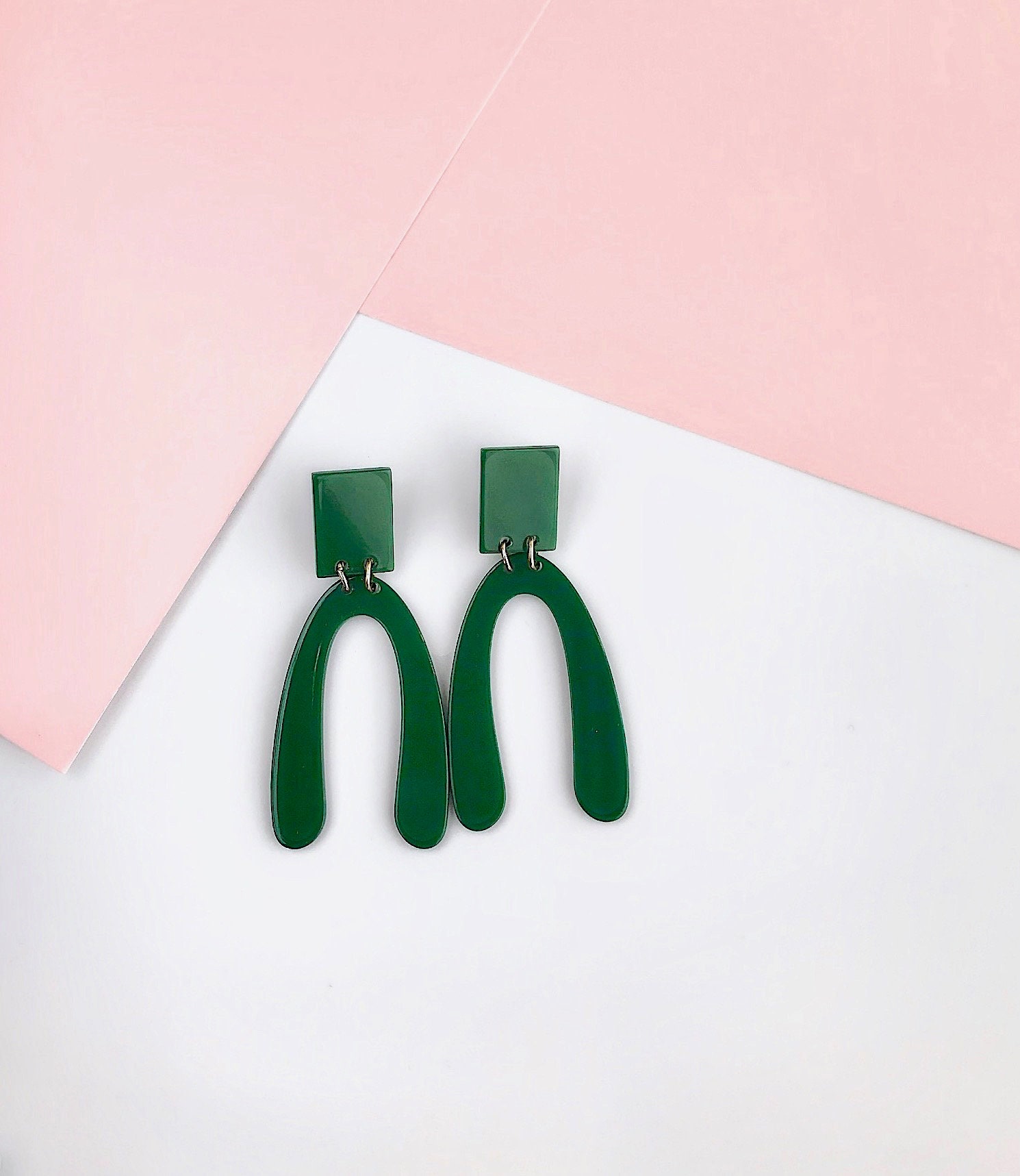 Green Acrylic Arch Earrings Geometric Earrings Green Resin - Etsy