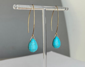 Turquoise teardrop earrings, minimalist earrings, everyday dangle earrings, turquoise drop earrings, bridesmaids earrings, gift for her