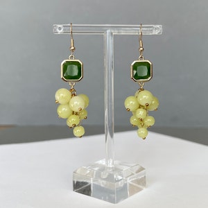 Green grape earrings, elegant earrings, statement earrings, waterfall drop earrings, green boho earrings, geometric earrings, gift for her