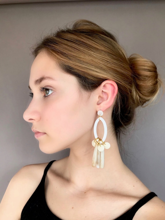 Cream statement best sale earrings