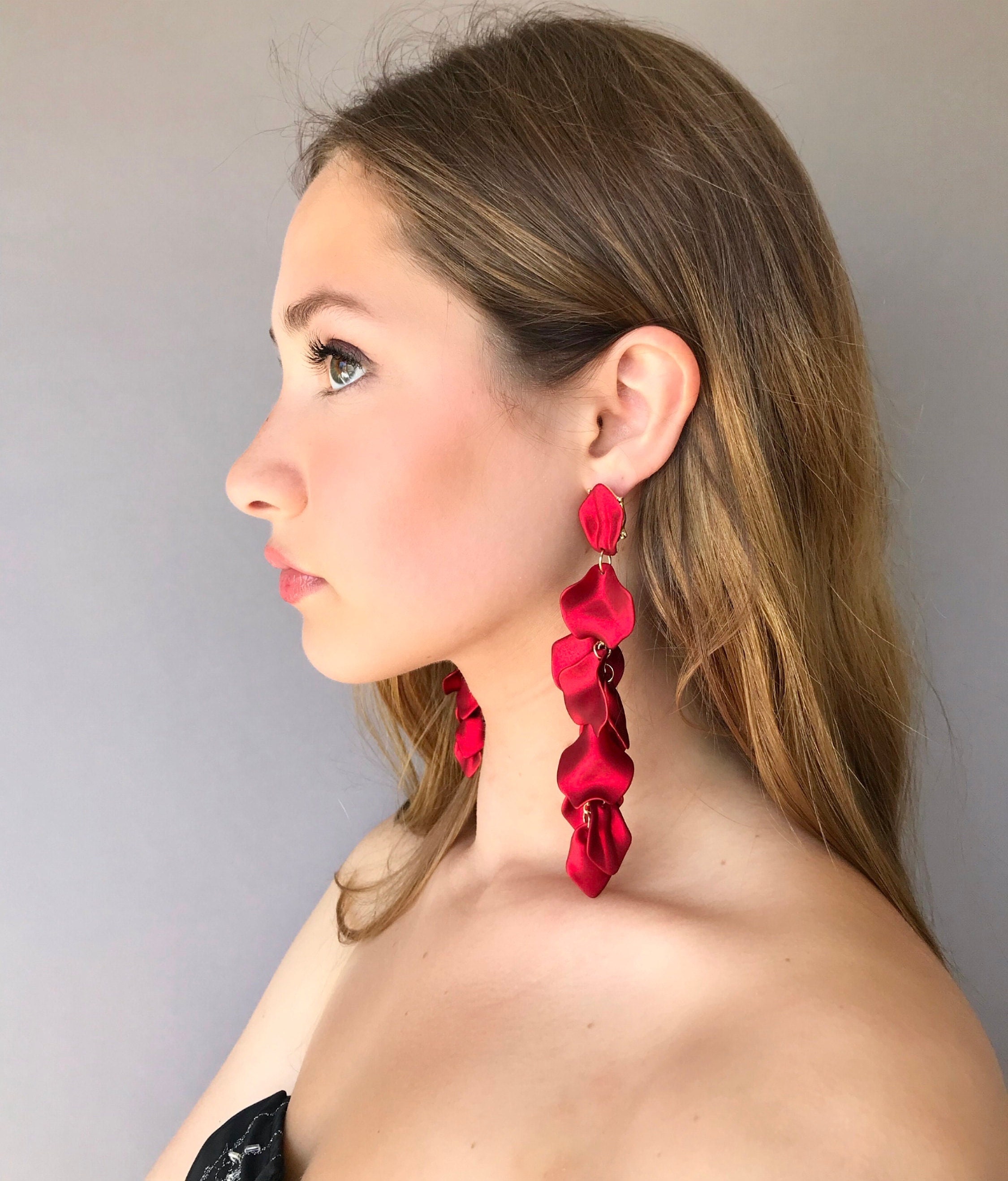 Red long earrings sale
