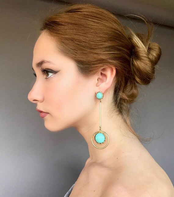 Statement Turquoise Earrings Large Drop Earrings Geometric