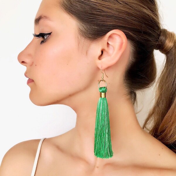 Green Tassel Earring Etsy