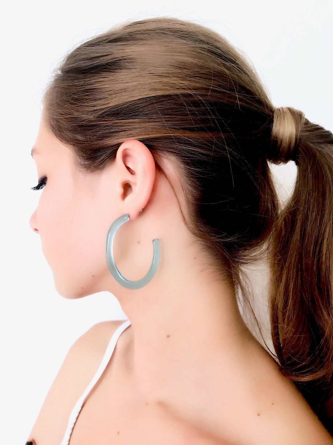 Transparent Sky-blue Hoop Earrings Acrylic Clear Blue Hoops - Etsy