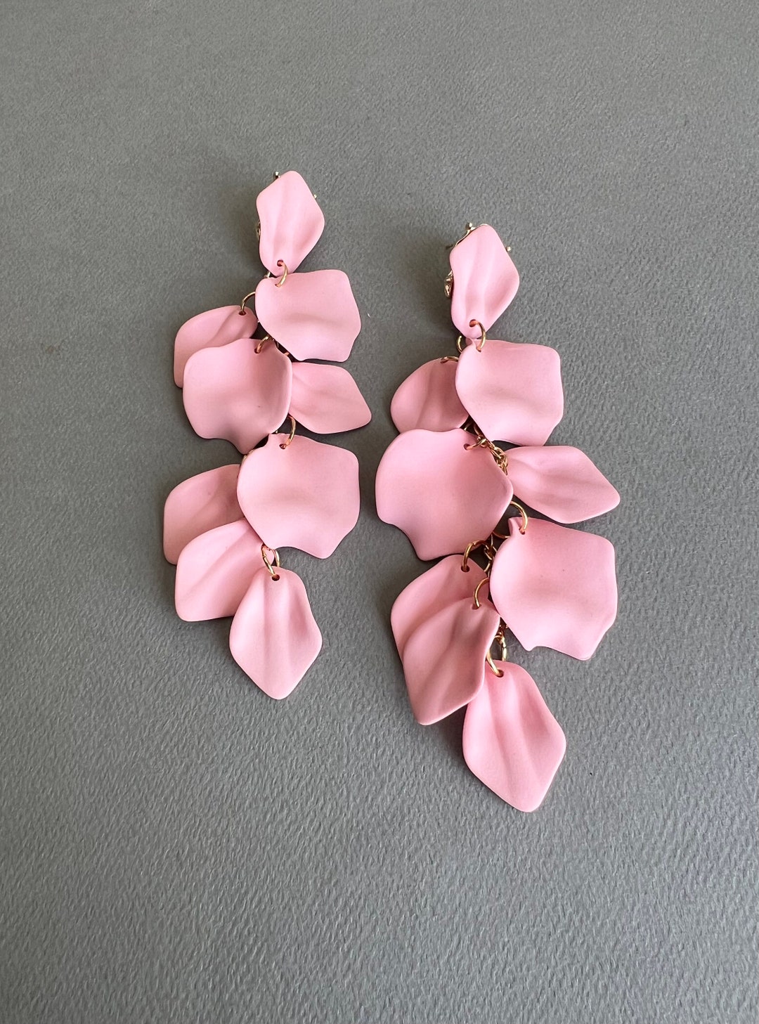 Pink Statement Earrings Pink Petal Earrings Long Drop Etsy