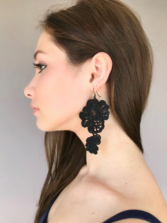 Buy Black Lace Earrings Boho Earrings Statement Black Earrings