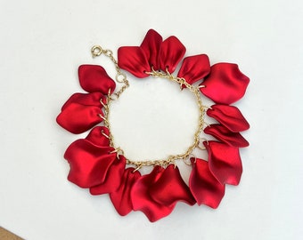 Red petal bracelet, statement leaf bracelet, acrylic bracelet, boho bracelet, fashion bracelet, bracelets, gift for her, floral bracelet,