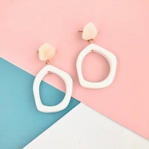 Off-White Geometric Earrings, White Acrylic Earrings, Minimalistic Earrings, Geometric Stud Earrings, White drop earrings
