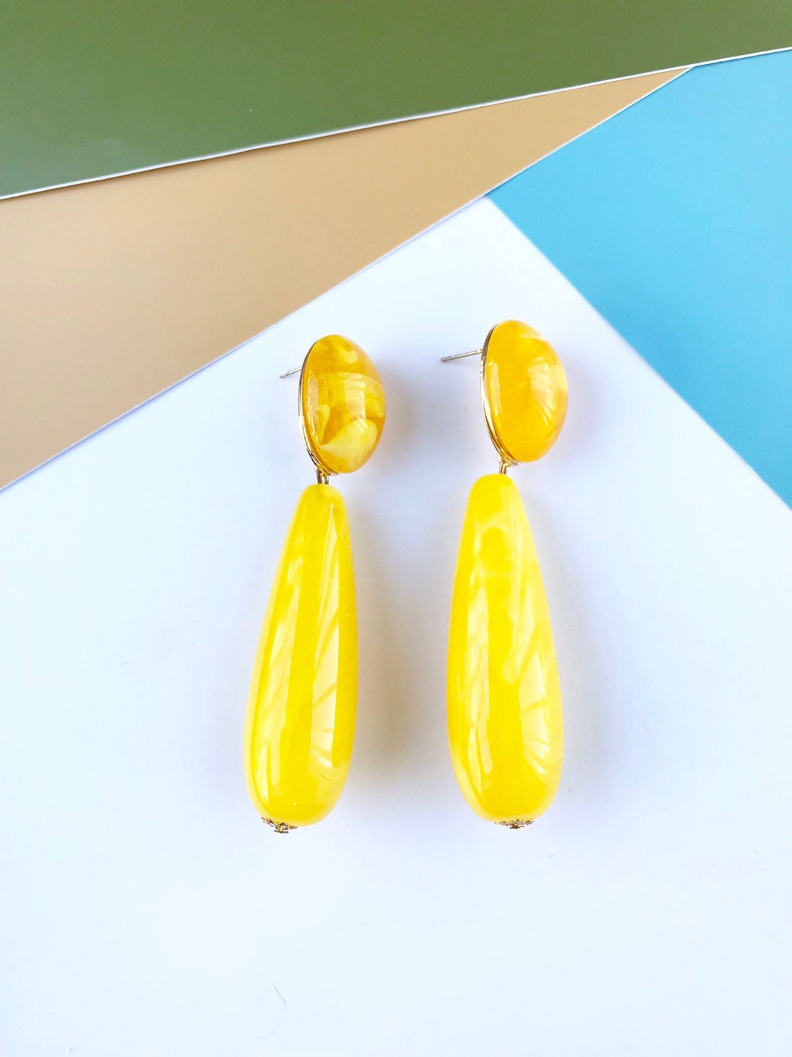 Large Yellow Statement Earrings large Yellow Acrylic Etsy