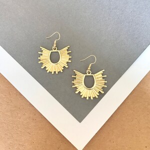Starburst drop earrings, star earrings, gold geometric earrings, trend earrings, celestial earrings, design earrings, statement earrings