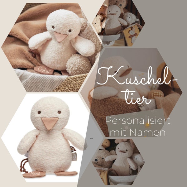 Kuscheltier personalisiert - Ente Emil - Entlein kuschelweich mit Name Knister und Rassel