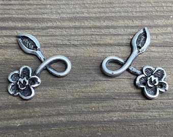 Set di 2 ganci per corpetto "Blossom with Leaf" Gancio Dirndl occhielli per corpetto in metallo argento antico