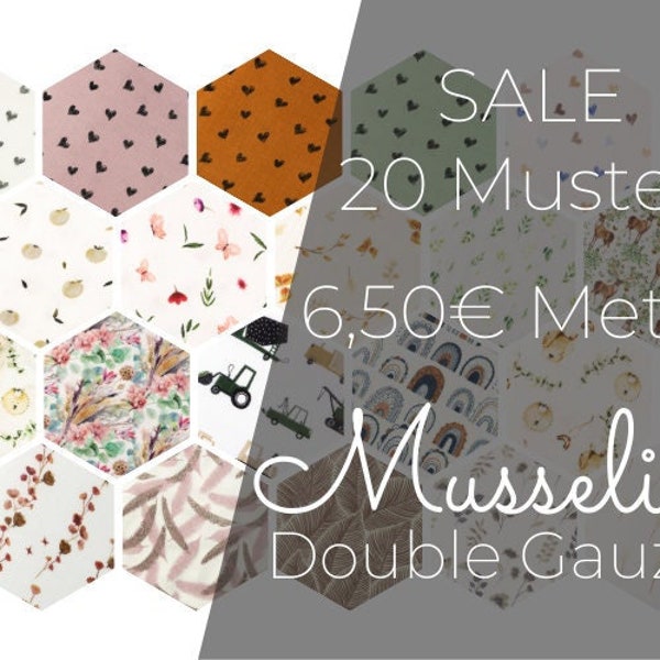 6,50 Euro/m Musselin Double Gauze Digitaldruck Muster Meterware