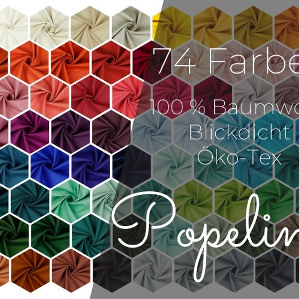 7 Euro/m Popeline Uni 73 Farben Baumwollstoff Meterware