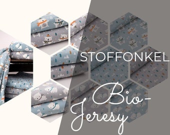 17 Euro/m Bio Jersey Stoffonkel GOTS mit Muster Meterware Winter Bärchen blau grau