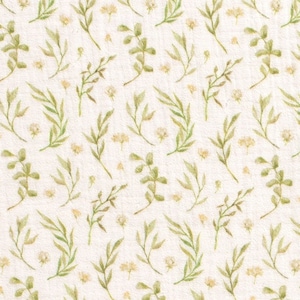 Muslin Floral Print 100% Cotton Fabric Muslin fabric digital print Gauze meterware leaves flowers eucalyptus baby fabric eco-Tex 100 ecru