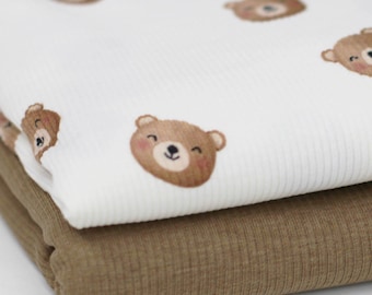 Bear Ribbed Jersey Fabric Teddy Bear | Cotton Jersey with Lycra | Ribbed Jersey Stretch Fabric | Ribbed Fabric by the Meter | Teddy Bears