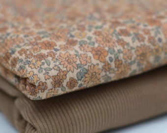 Floral Ribbed Jersey Fabric | Cotton Jersey with Lycra | Ribbed Stretch Fabric | Ribbed Fabric by the Meter | Cocoa Flower Meadow