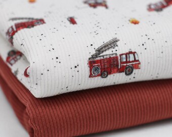Fire truck rib knit jersey fabric | Cotton jersey with Lycra | Rib jersey stretch fabric | Ribbed fabric by the meter | Fire truck