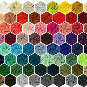 May include: A collection of 49 fabric swatches in various colors, arranged in a honeycomb pattern. The swatches are made of a soft, stretchy material.