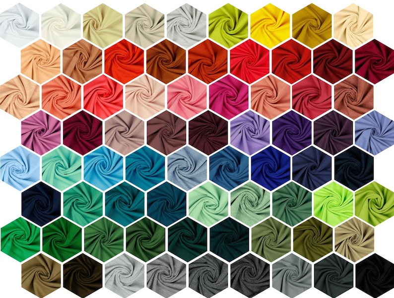 May include: A collection of 49 fabric swatches in various colors, arranged in a honeycomb pattern. The swatches are made of a soft, stretchy material.