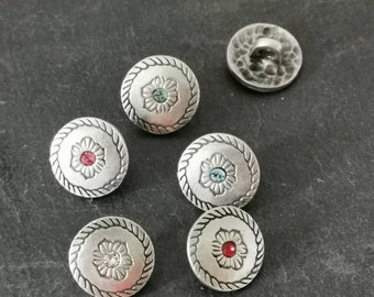 Dirndlknopf cristal métal rond 15 mm - vert, cristal, rose, bleu, boutons dirndl boutons traditionnels boutons en métal boutons eyeknobs vieux argent