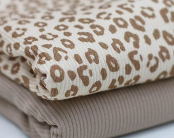 Leopard print ribbed jersey fabric | Cotton jersey with Lycra | Ribbed stretch jersey fabric | Leopard print animal print ribbed fabric