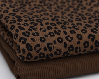 Leo Ribbed Jersey Fabric with Leopard Print | Cotton Jersey with Lycra | Ribbed Stretch Fabric | Ribbed Fabric by the Meter | Fabric for Sewing