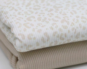 Leopard print ribbed jersey fabric | Cotton jersey with Lycra | Ribbed stretch jersey fabric | Ribbed fabric by the meter | Fabric for sewing
